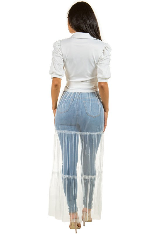 Blanca Mesh Button Top