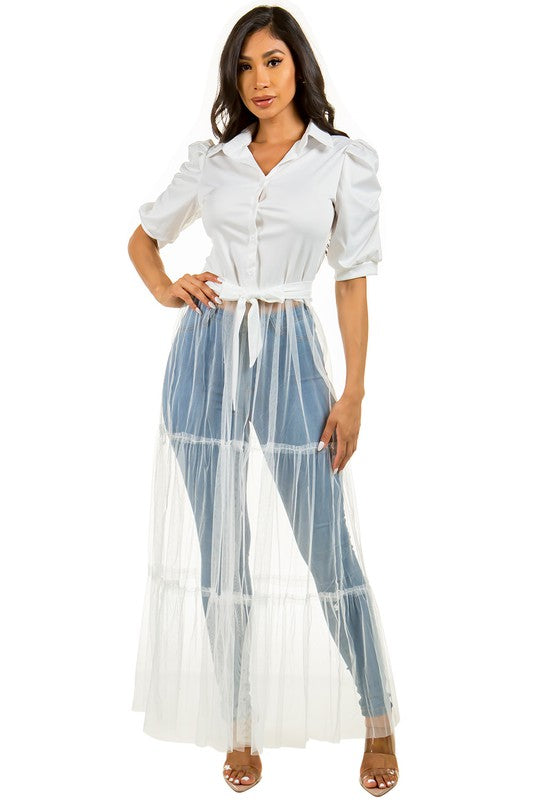 Blanca Mesh Button Top