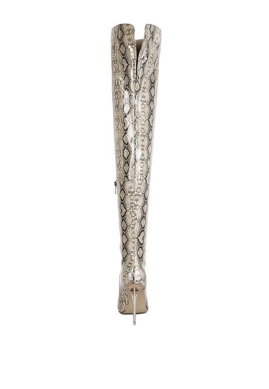 Fierce Snake Print Stiletto Knee Boots
