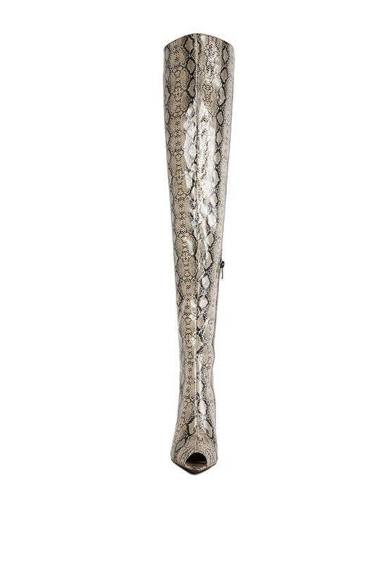 Fierce Snake Print Stiletto Knee Boots