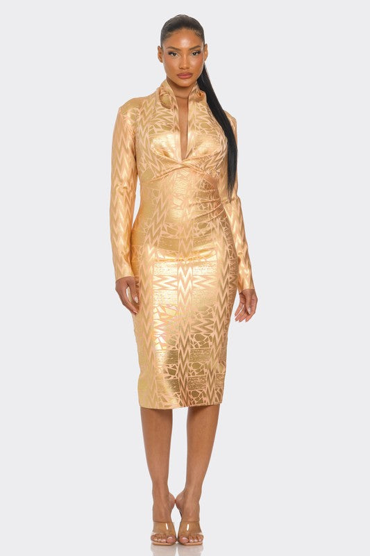 Metallic Zigzag Bandage Dress