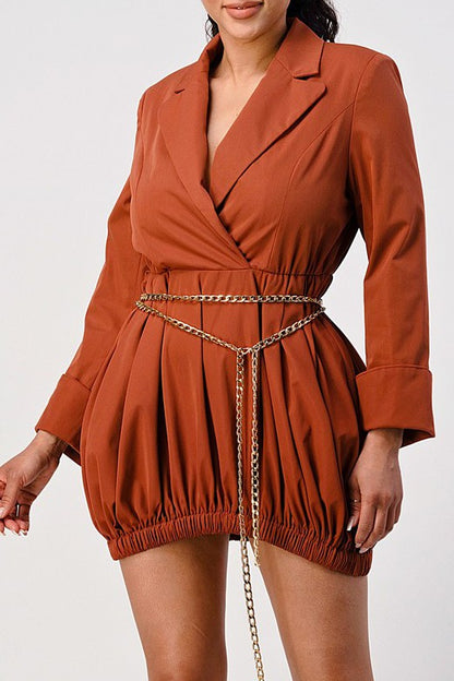 Sienna Luxe Trench Romper with Gold Chain Belt