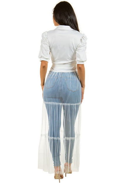 Blanca Mesh Button Top