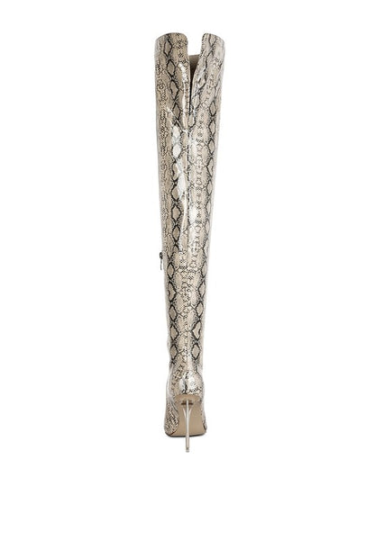 Fierce Snake Print Stiletto Knee Boots