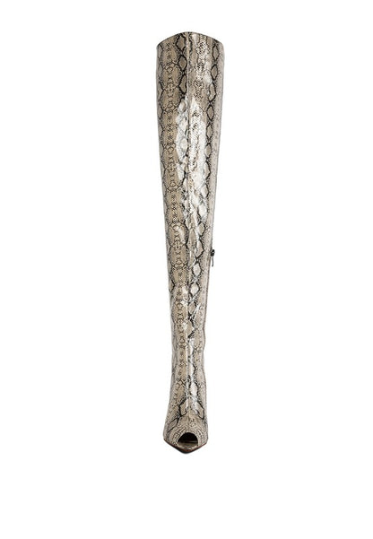 Fierce Snake Print Stiletto Knee Boots
