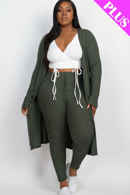 Plus Size Ribbed Cardigan & Leggings Set