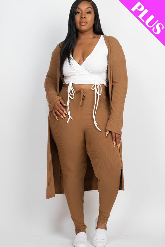 Plus Size Ribbed Cardigan & Leggings Set