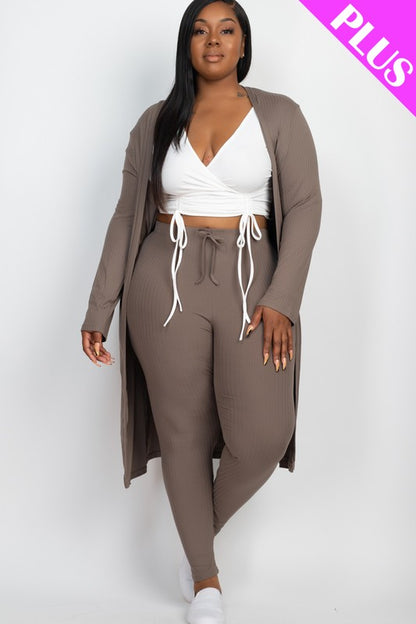 Plus Size Ribbed Cardigan & Leggings Set