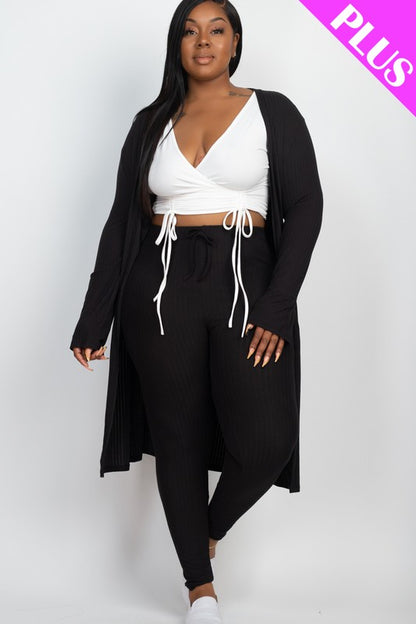 Plus Size Ribbed Cardigan & Leggings Set