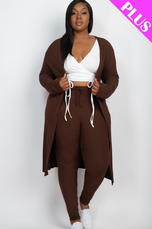 Plus Size Ribbed Cardigan & Leggings Set