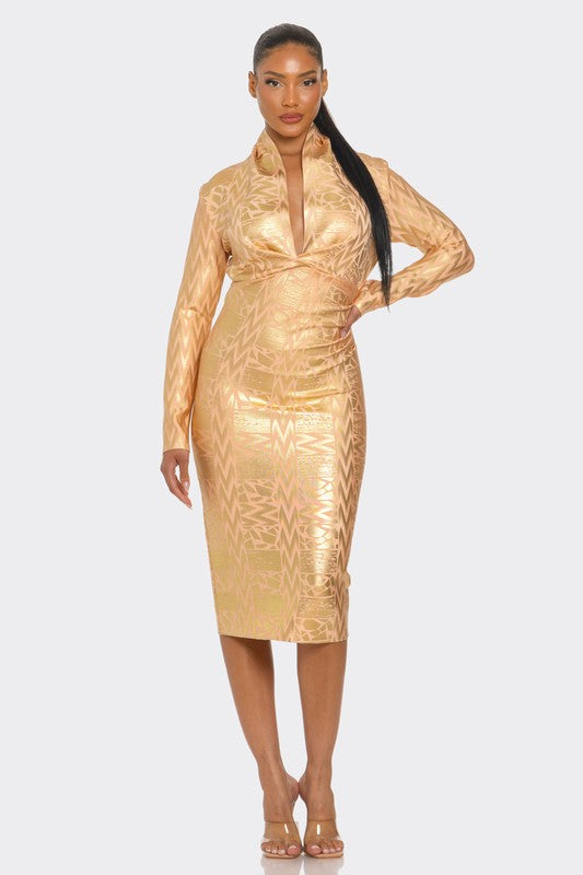 Metallic Zigzag Bandage Dress